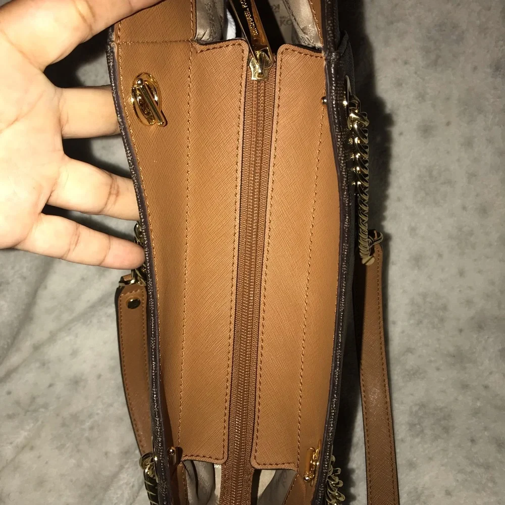 Michael Kors Brown Signature MK Logo Tote Bag with Gold Chain New without tags